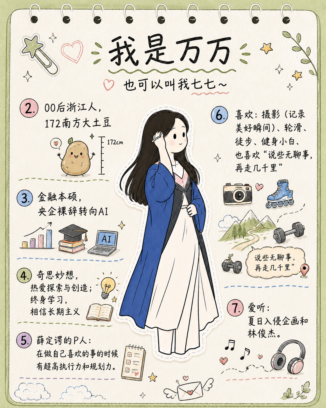 Kiki 的精简版个人信息手账风格简笔画
